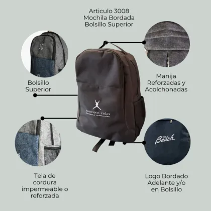 Mochila Tela Impermeable Bordada