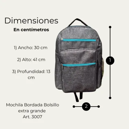 Mochila Bordada Bolsillo Extra Grande | Art. 3007
