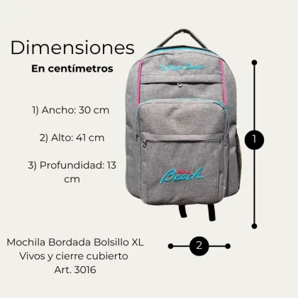 Mochila Bordada Bolsillo XL con Vivos y Cierre Cubierto | Art. 3016